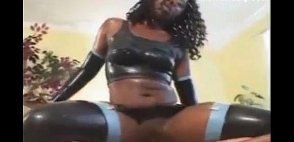  Black chick in latex has anal sex